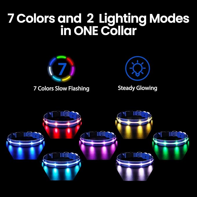 MASBRILL RGB Lighted Dog Collar - Flashing LED, Rechargeable, Water-Resistant Glow Up Night Walking Collar for Small to Large Dogs