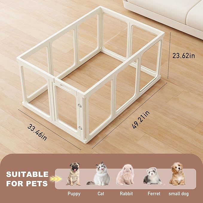 Acrylic Dog Playpen Indoor 24" H 10PCS,Clear Dog Play Pen with Door,Easy Assembe Sturdy&Easy Cleaning Plastic Transparent Pet Fence,Preferable for Puppy Kitty Rabbit Ferret