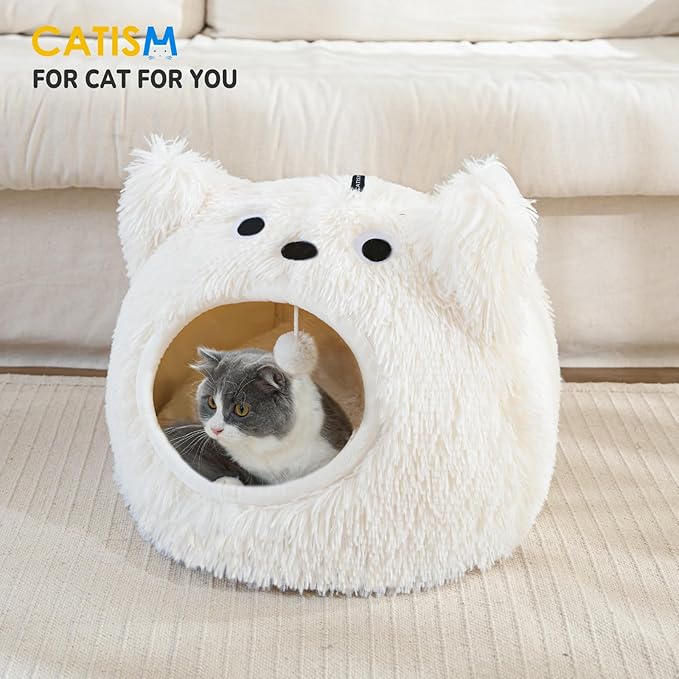 CATISM Cat Bed, Cat Beds for Indoor Cats, Cat Cave, Cat Cave for Indoor Cats, Cat Bed Cave, Large Cat Beds, Cozy Hooded Cat Bed with Soft Cushion, Removable Washable Cat Beds