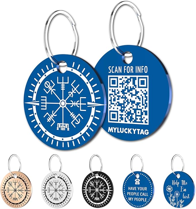MYLUCKYTAG QR Code Stainless Steel Pet ID Tag - Personalized Online Profile, Location Alert Email, Digital ID, Durable Dog Collar Tag, Engraved