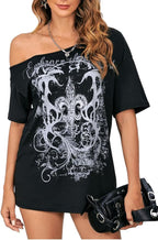 SOLY HUX Women's Off The Shoulder Tops Graphic Tees Y2k Vintage Gothic Oversized T Shirts Streetwear