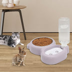 Tfwadmx Double Rabbit Bowls Cat Automatic Feeder with Gravity Water Bottle No Spill Detachable Dog Stainless Steel Bowl Set for Bunny Puppy Kitty Kitten Ferret Squirrel