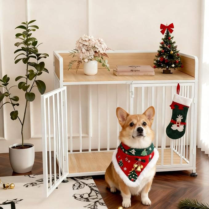 Dog Crate Furniture, Decorative Pet House End Table, Medium Dog Kennel Indoor, Wooden Dogs Cage Indoor, 42“ Heavy Duty Dogs Crate Furniture for Large and Medium