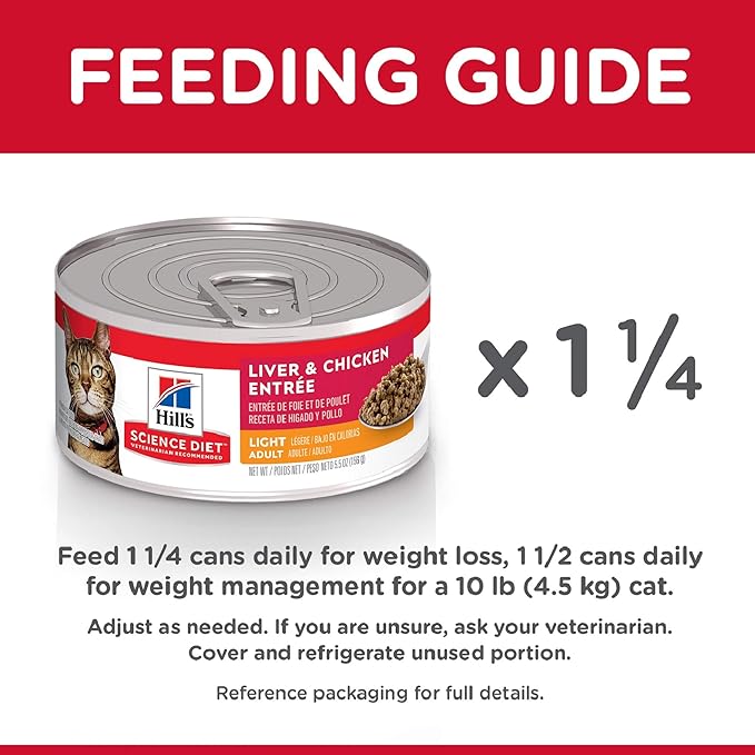 Hill's Science Diet Light, Adult 1-6, Weight Management Support, Wet Cat Food, Liver & Chicken Minced, 5.5 oz Can, Case of 24