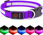 VIZPET LED Dog Collar, Light Up Dog Collar Adjustable USB Rechargeable Super Bright Safety Light Glowing Collars for Dogs (Purple, X-Large[22.83-27.55 inch/58-70cm])