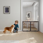 Semiocthome Bamboo Dog Gates Indoor 2-Panel Freestanding Puppy Gates for The House with 2 Metal Stands 24" H Folding Wood Pet Gate for Stairs Doorway, Fully Assembled Safety Fence Espresso