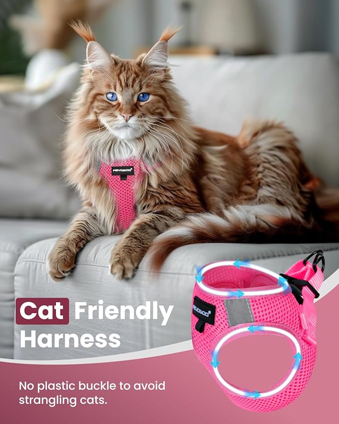FAYOGOO Cat Harness and Leash Set | Upgrade Step-in Escape Proof Harness | Lightweight Soft Vest, No-Choke Design for Walking, Travel, Camping (Pink)