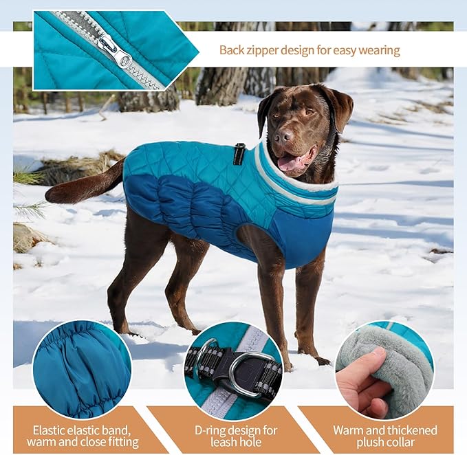 Dog Coats for Large Dogs,XL Dog Coat,Warm Fleece Winter Coat with D-Ring,Back Zipper Pet Jacket for Large Dogs,Waterproof Pet Snow Jacket Clothes Snowsuit Beagle Corgi Border Collie,XL