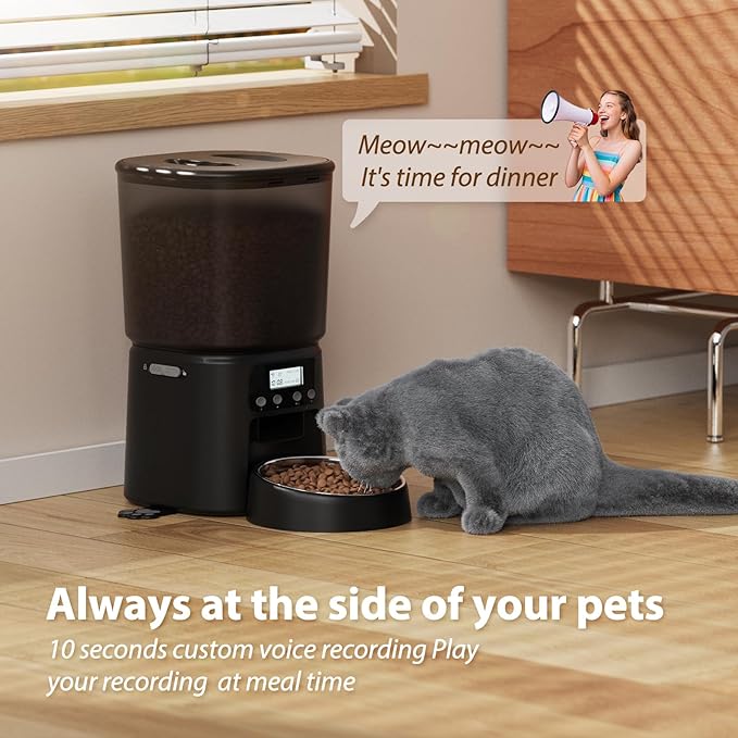 Automatic Cat Feeder,4L Timed Cat Dry Food Dispenser,Pet Feeder up to 6 Meals and 30 Portions per Day,10S Voice Record,Flexible Schedule Timer,Dual Power,Stainless Steel Bowl,for Cats and Small Dogs