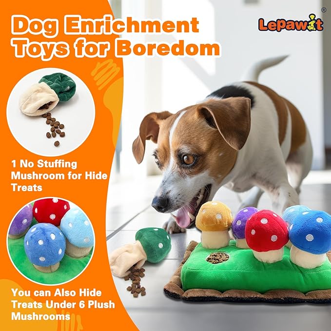 Hide and Seek Dog Toys, Squeaky Interactive Puzzle Dog Toys for Boredom and Stimulation, Dog Enrichment Toys for Small and Medium Dogs (Mushrooms, Pack of 7)