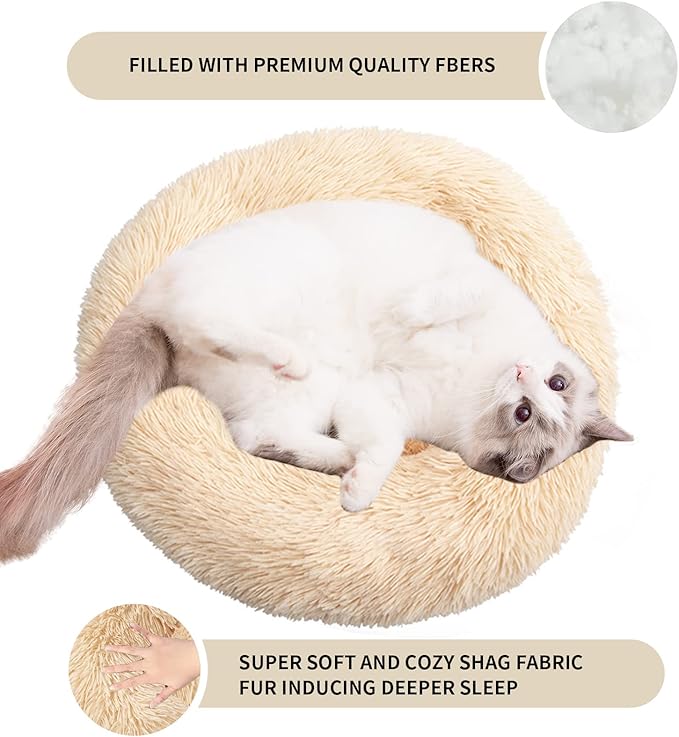 Cat Beds for Indoor Cats,20 Inch Dog Bed for Small Melium Large Dogs, Washable-Round Pet Bed for Puppy and Kitten with Slip-Resistant Bottom