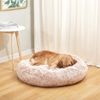 Bedfolks Calming Donut Dog Bed - 36" Round, Fluffy, Anti-Anxiety, Machine Washable Pet Bed (Pink, Large)