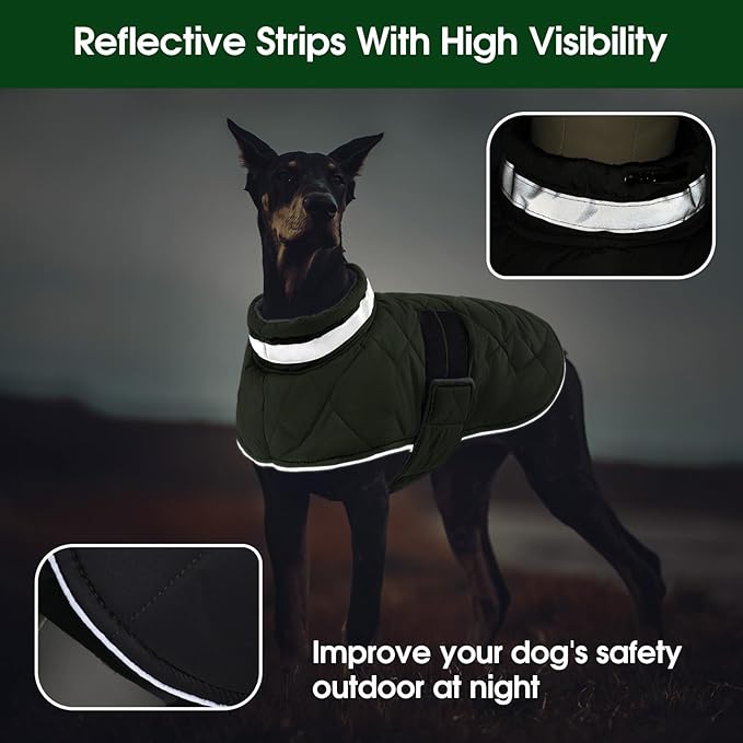 Dog Winter Coat Warm Padded Puppy Jacket Windproof Water Resistant Clothes for Small Medium Large Pets Christmas Sweater Outfit Vest(Green, 2XL)