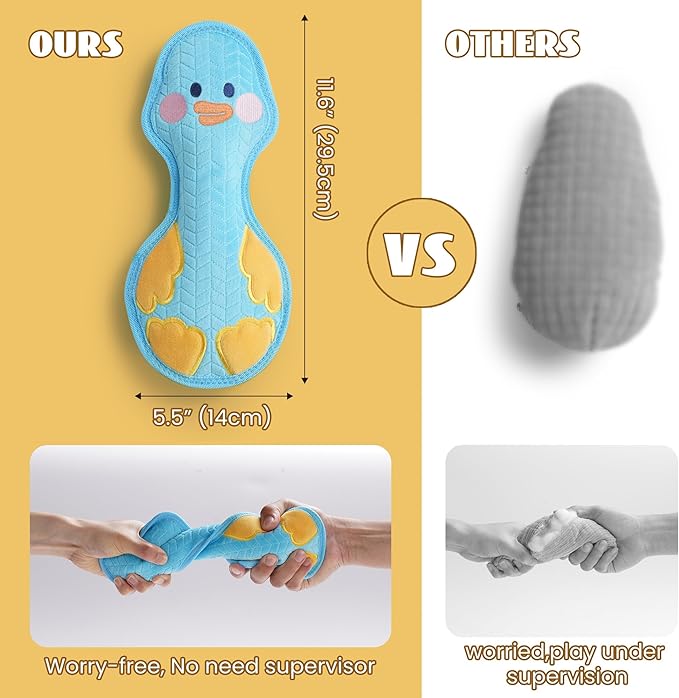 Nocciola Duck Squeaky Dog Toy, New 2025 Indestructible Dog Toy for Aggressive Chewers, Stuffed Toy with Two Tough Layers, Soft Minky Plush for Comfort and Chewing, Blue