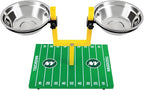 NFL New York Jets Goalpost Football Field Dog Feeder – Adjustable Elevated Dog Bowls with Stand, 2 Stainless Steel Bowls, Non-Slip Rubber Feet, Raised Pet Feeder for Large & Small Dogs, Cats.