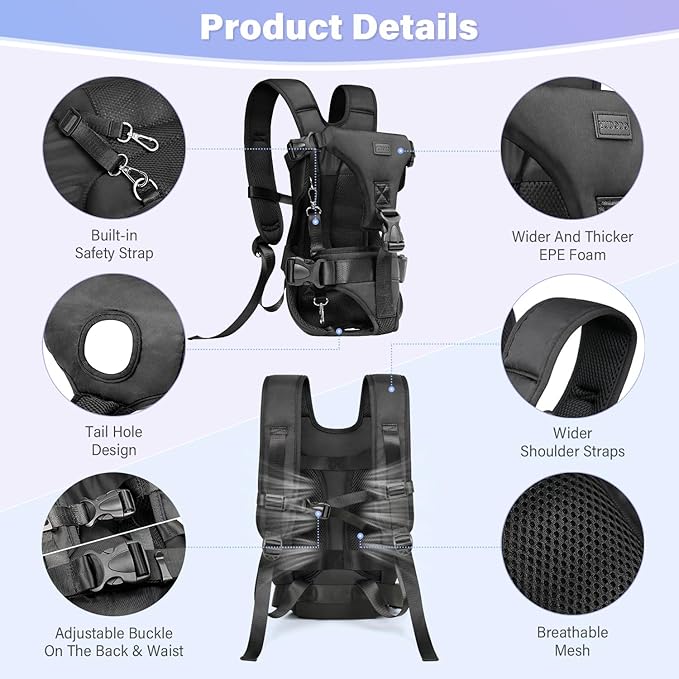 YUDODO Front Pet Carrier Backpack for Small Dogs and Cats, Secure and Breathable Mesh, Ergonomic Support, Adjustable for Walking, Hiking, or Travel (Black-Pro M)