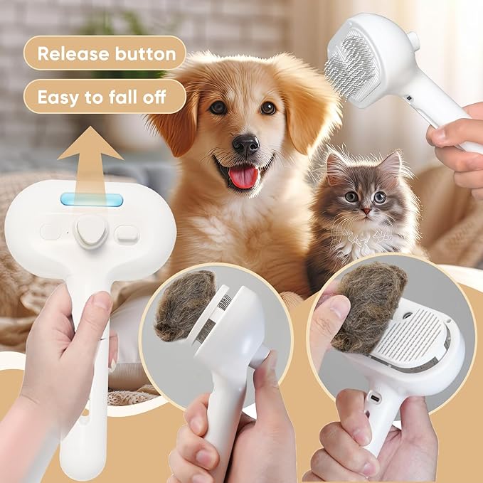 3-in-1 Cat Steam Brush – Pet Grooming & Shedding Comb with Gentle Steam Spray, One-Click Hair Release, Steam Pet Brush for Long & Short Hair Cats & Dogs (White)