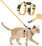 SCENEREAL Adjustable Cat Harness and Leash Set with AirTag Holder, Escape-Proof Design for Small to Large Cats, Lightweight Soft Travel Harness, Yellow Floral