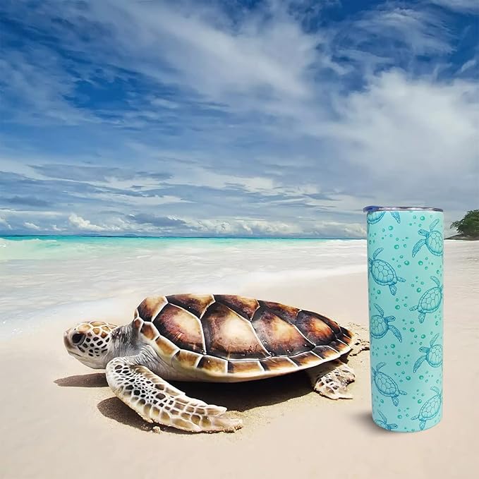 Sea Turtle Tumbler With Lid and Straw Sea Turtle Stuff Gifts for Women 20 oz Insulated Stainless Steel Skinny Tumbler Water Bottle Travel Mug Wine Cups
