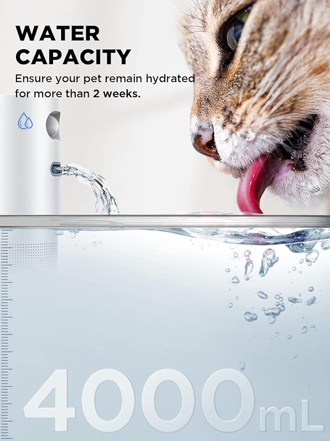 Cordless Cat Water Fountain Battery Operated, FEELNEEDY 4L/135 fl oz Pet Water Fountain for Cats and Dog with Motion Sensor, Ultra Quiet Cat Drinking Fountain with 6 Filters (YPD-C004P), White