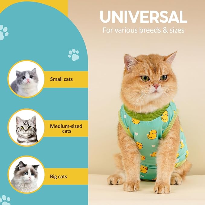 Avont Cat Recovery Suit - Kitten Onesie for Cats After Surgery, Cone of Shame Alternative Surgical Spay Suit for Female Cat, Post-Surgery or Skin Diseases Protection -Duck(L)