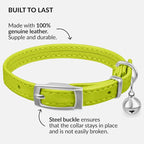CollarDirect Leather Cat Collar with Bell - Kitten Collar, Small and Big Cat Collar for Boy Cats, Girl Cats with Safety Elastic Strap (Neck Fit 6"-7", Lime Green)