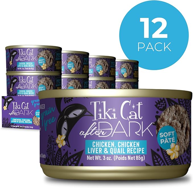 Tiki Cat After Dark Soft Pate, Chicken & Quail Egg, High-Protein Ingredients, Wet Cat Food for Adult Cats, 3 oz. Can (12 Count)