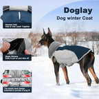Doglay Dog Jacket Waterproof Dog Coat, Reflective Cold Weather Winter Coat, Adjustable Turtleneck Fleece Puppy Snow Jacket with Harness Hole for Small Medium Large Dogs