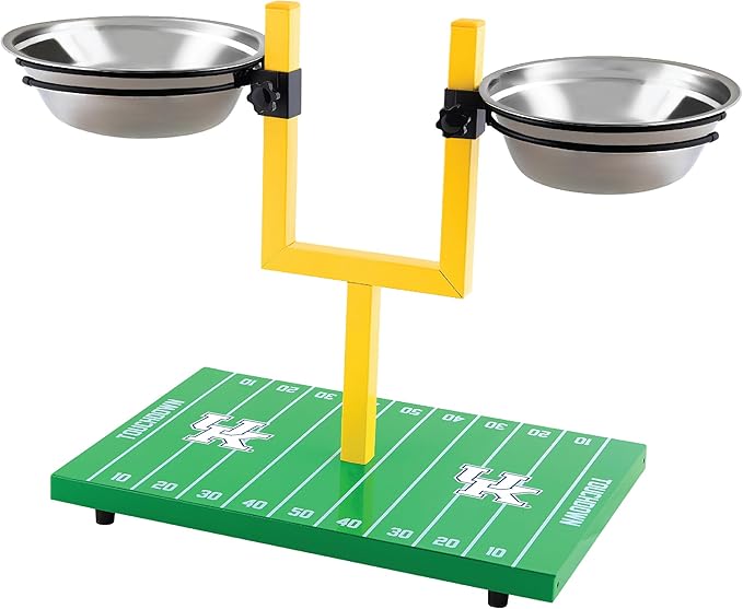 NCAA Kentucky Wildcats Goalpost Football Field Dog Feeder – Adjustable Elevated Dog Bowls with Stand, 2 Stainless Steel Bowls, Non-Slip Rubber Feet, Raised Pet Feeder for Large & Small Dogs