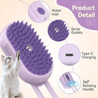 4 in 1 Pet Steam Brush for Shedding,Rechargeable cat brushes for indoor cats,Quiet Detangling Brush for Long Haired Cats and Dogs(Purple)