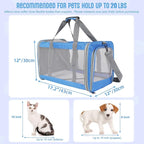 Pet Carrier for Large Cats of 20 Lbs, Collapsible Carrier Bag for Big Cat or 2 Kittens,Soft Sided Puppy Carrier with Sturdy Travel Transport Strap, Adequate Ventilation, 4 Mesh Windows (Blue)