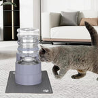 Sfozstra Automatic Gravity Water Dispenser: 5L Gray Stainless Steel Pet Bowl Waterer with Waterproof Pad - Raised Edge Water Feeder for Cats & Small Dogs Indoor/Outdoor