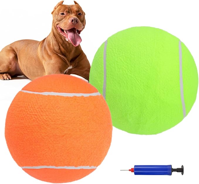 SCENEREAL Giant Tennis Ball for Dogs 2 Pack,Upgraded Thicken 9.5" Large Tennis Balls for Dogs,Halloween Dog Toys Birthday Gift, Inflatable Interactive Ball for Large Medium Big Dog,Durable Toy