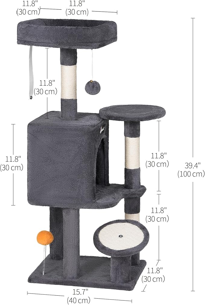 FourFurPets Small Cat Tree, Multi-Level Cat Tree for Indoor Cats, Cat Tower with Scratching Post, Cat Condo for Kittens, Dark Gray