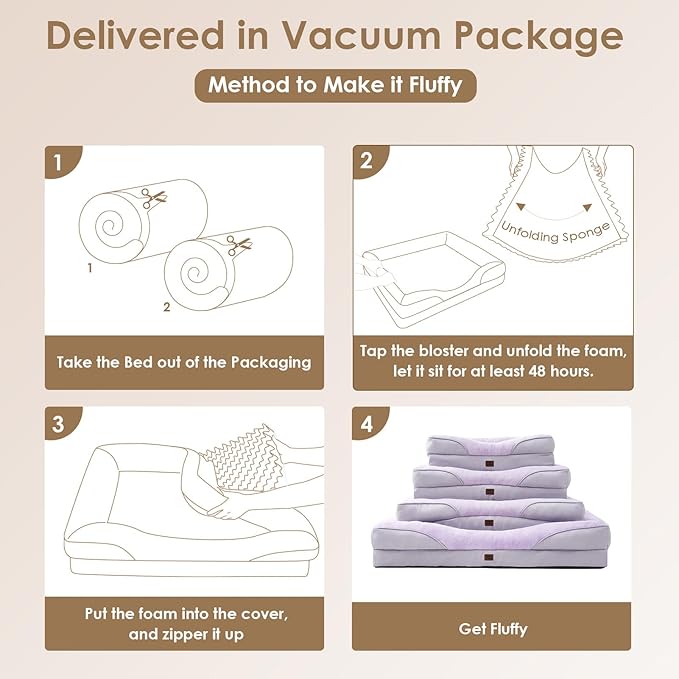 EHEYCIGA Memory Foam XXL Dog Bed for XLarge Sized, Extra Large Orthopedic Dog Sofa with Sides and Waterproof Liner, Washable Bolster Pet Couch with Removable Cover, 52x41x8 Inch, Purple