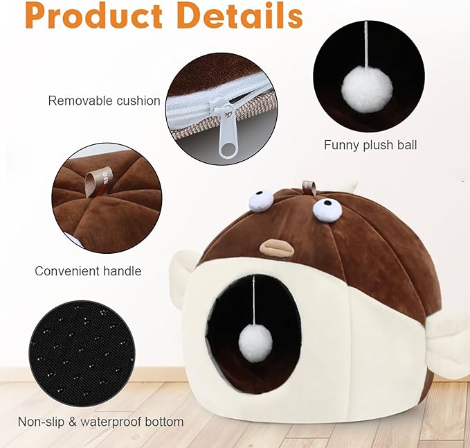 Vanansa Cat Bed for Indoor Cats, Soft Premium Pet Bed, Available in All Seasons,No Deformation, Anti-Slip Bottom, Great Medium Cat Houses for Indoor Cats, Roomy Cat Tent for Indoor Cats(L, 18" x 15")