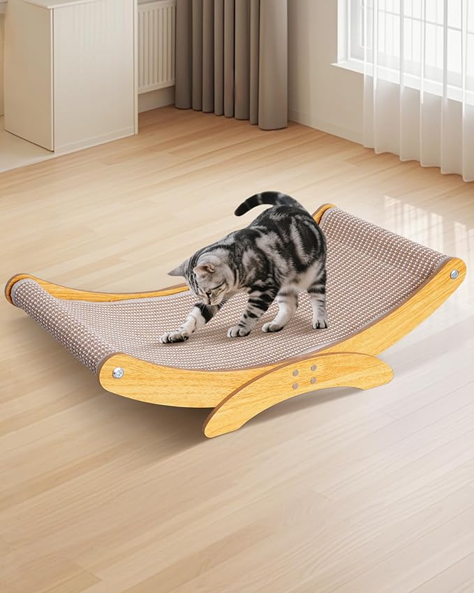 Cat Scratcher Bed for Indoor Cats - Natural Sisal Scratching Board with Sturdy Solid Wood Frame Scratch Pad, Cat Lounger/Hammock