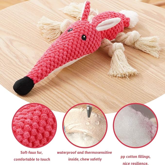 KOL Plush Dog Toy, Squeaky Interactive Puppy Dog Toys with Crinkle Paper, Durable Chew Toys for Small and Medium Dogs with Mouse Shape