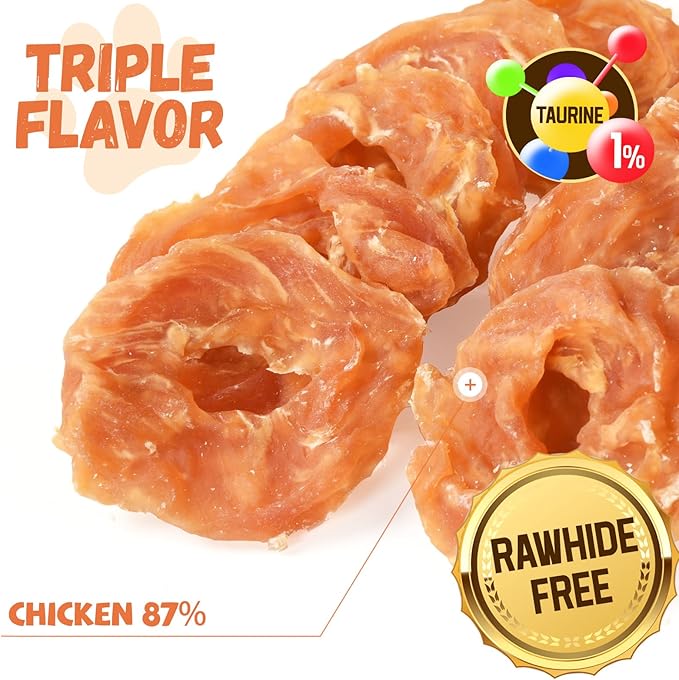 Dog Treats Chicken Jerky Rings, Rawhide-Free Grain-Free Real Dried Tenders Natural Chicken Breast Dog Chewy Training Snacks for Small Medium Large Dogs Large Pack, 10.6 oz