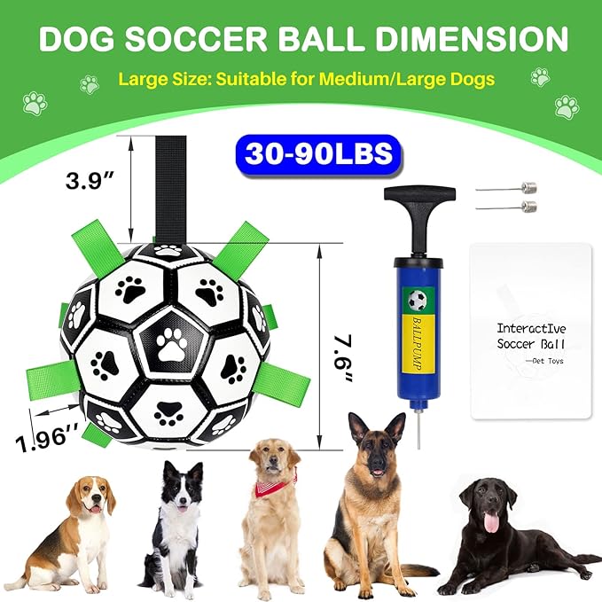 Dog Toys Soccer Ball with Straps, Interactive for Tug of War, Puppy Birthday Gifts, Toy, Water World Cup Durable Balls Small Medium & Large Dogs