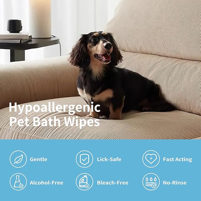 30Pcs Hypoallergenic Pet Grooming Wipes for Dogs & Cats - Coconut Oil Cleaning & Deodorizing Bathing Wipes with Hydrating Formula for All Body Parts,Dog Cleaning Wipes Remove Odor (5 Pack)