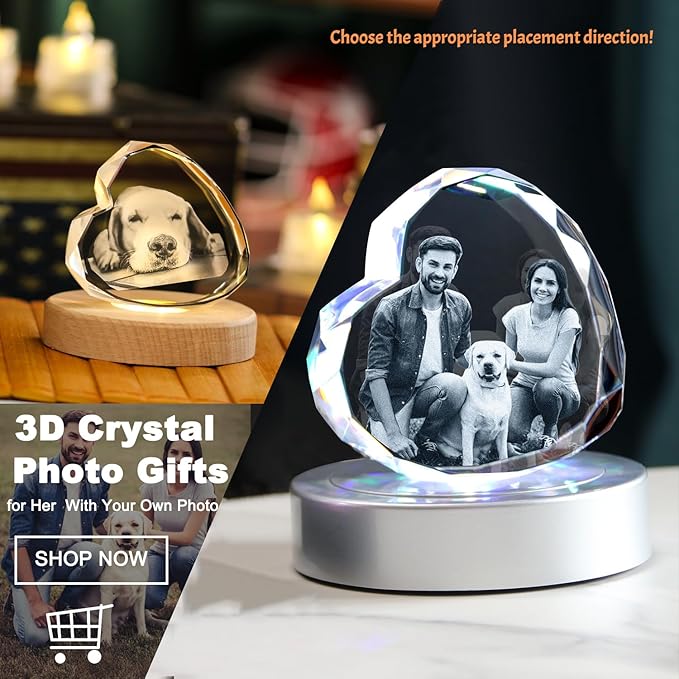 Personalized Pet 3D Crystal Photo，Pet Memorial Gifts for Dogs Cats Horses，Custom 3D Pictures,Engraved Crystal in Memory of Dog, Customized Pet Gifts