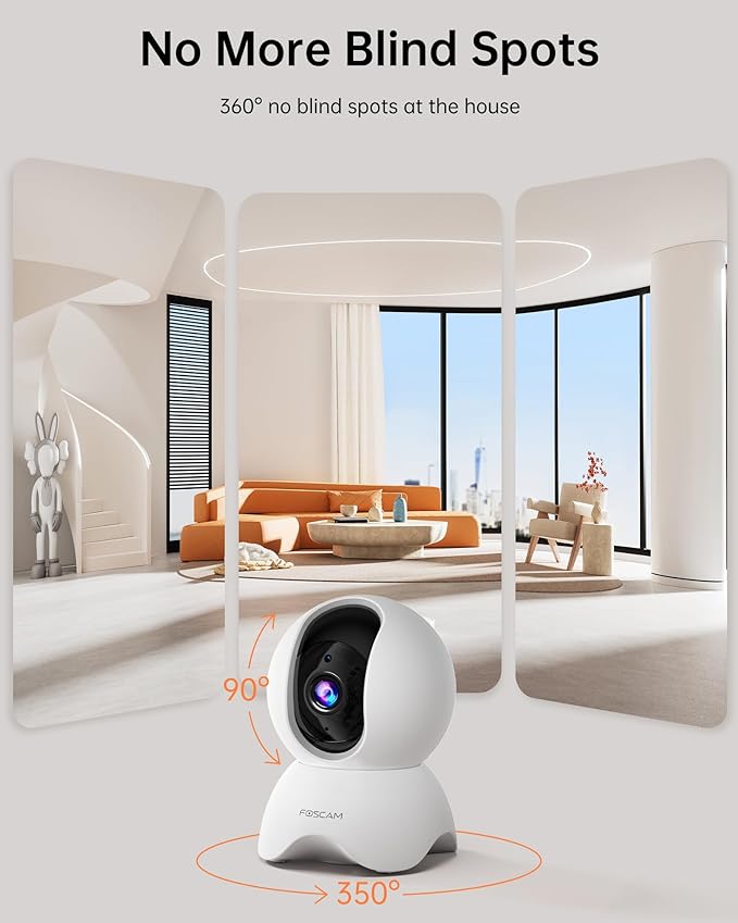 FOSCAM 3K 5MP WiFi Pet Cameras for Home Security, 2.4GHz Indoor Camera Baby Monitor with 360° Pan Tilt, 2-Way Audio, 20X Digital Zoom, Night Vision, AI Human Detection, Cloud & SD Card Storage