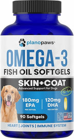 Omega 3 Fish Oil for Dogs - Salmon Oil for Dogs - Dog Fish Oil Supplement May Help Shedding, Allergy, Itch Relief - Supports Dry Skin, Joints - Dog Skin and Coat Supplement - 90 Fish Oil Pills EPA DHA