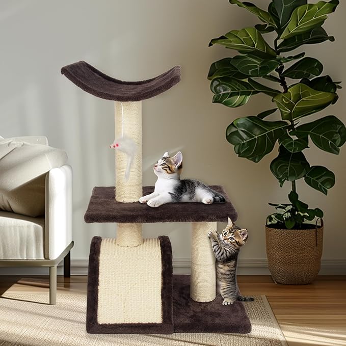 Cat Tree Tower with Cat Scratching Post for Indoor Cats,Activity Centre Climbing Tree Cat Furniture with Playful Toy Balls,Grey