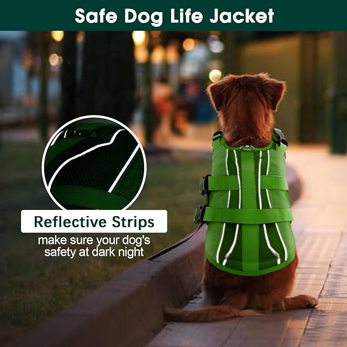 Kuoser Dog Life Jacket High Flotation, Reflective Dogs Life Vest for Swimming Boating, Adjustable Small Medium Large Dog lifejacket, Lightweight Dogs Life Preserver Rescue Handle Spring Summer Pool