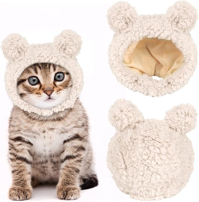JOICEE Cute Cat Costume - Warm Bear Hat for Small Pets, Adjustable Soft Headwear for Cats & Puppies