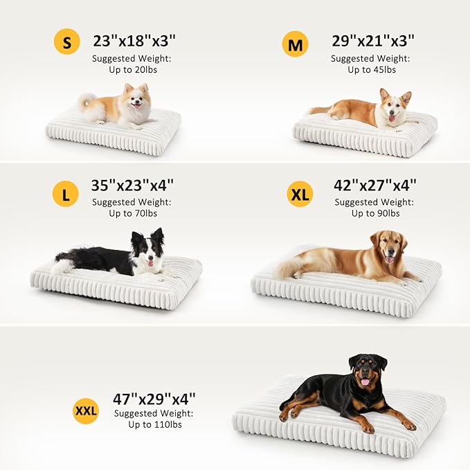 XL Dog Bed, Flat Pet Beds with Removable Washable Cover, Pet Mat Cute Dog Crate Bed Thick Shredded Chopped Crate Foam & Anti Slip Bottom for Indoor, 42"x27"x4" Cream
