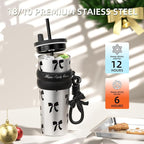 24 OZ Stainless Steel Vacuum Tumbler with Lid and Straw, Iced Insulated Water Bottle Leak Proof, Portable Travel Coffee Mug, Reusable Double Wall Vacuum Thermal Cup for Women