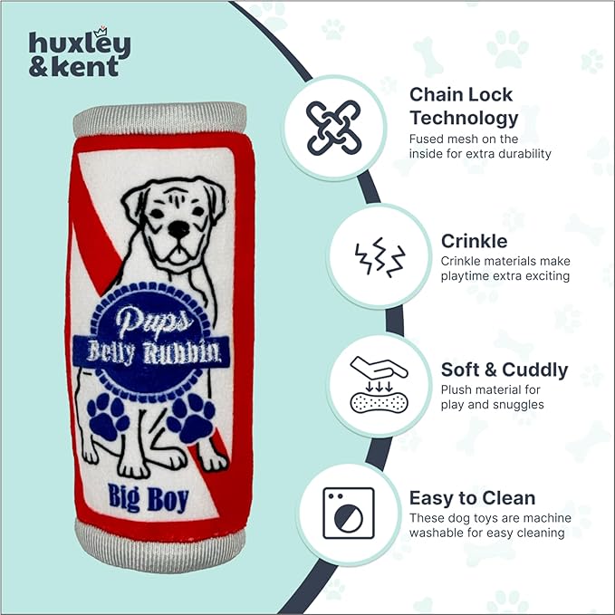 Huxley & Kent Funny Dog Toy w/Squeaker – Power Plush Squeaky Dog Toys for Small Dogs – Durable Small Stuffed Animal for Indoor Play & Fetch - Tiny Tuff Pups Belly Rubbin